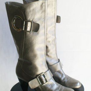 BCBG Pewter/Silver/Gray  Leather Boots US Size 9